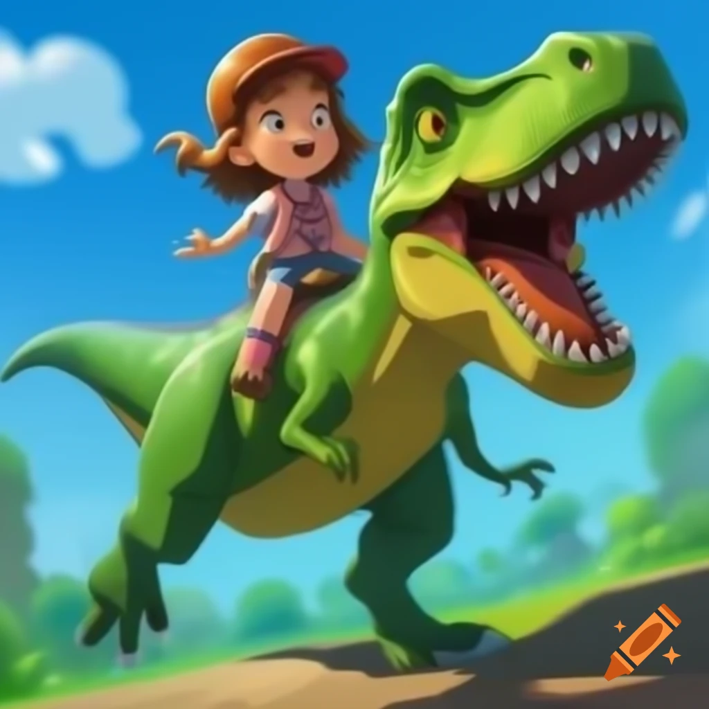 Anime girl riding a dinosaur