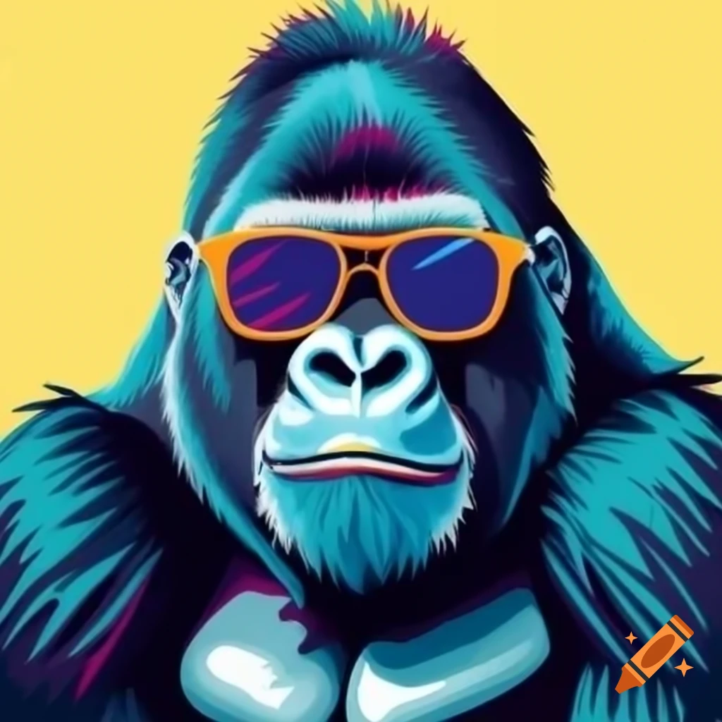 Gorilla wearing sunglasses in vibrant summer pop art style