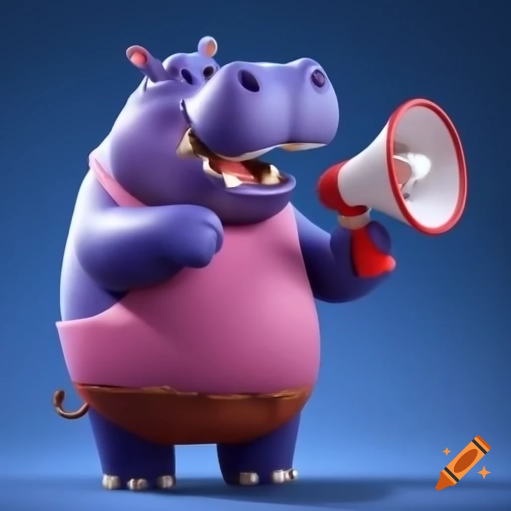 Hippo holding a megaphone