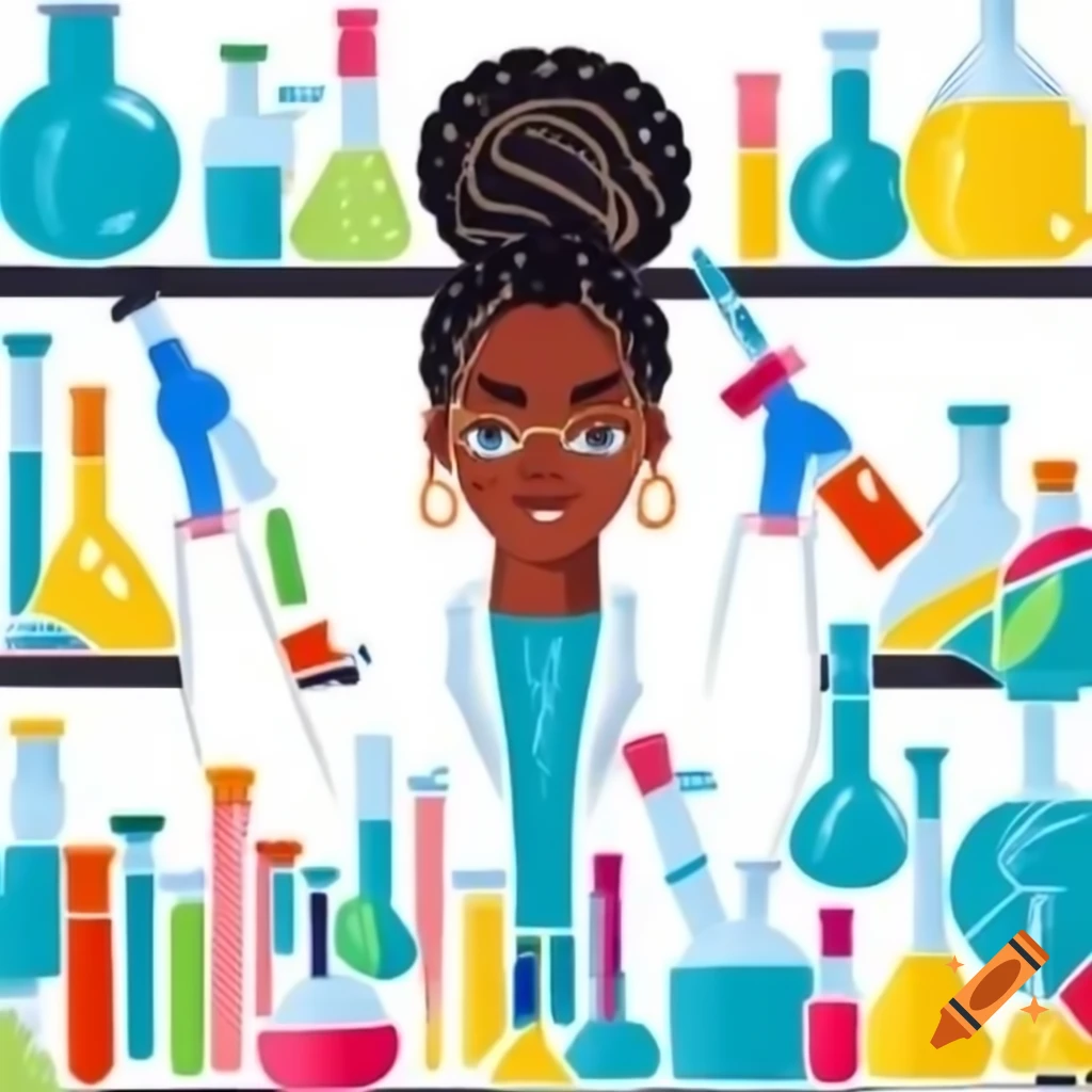 Black female scientist with braids working with volatile oils in vibrant laboratory setting