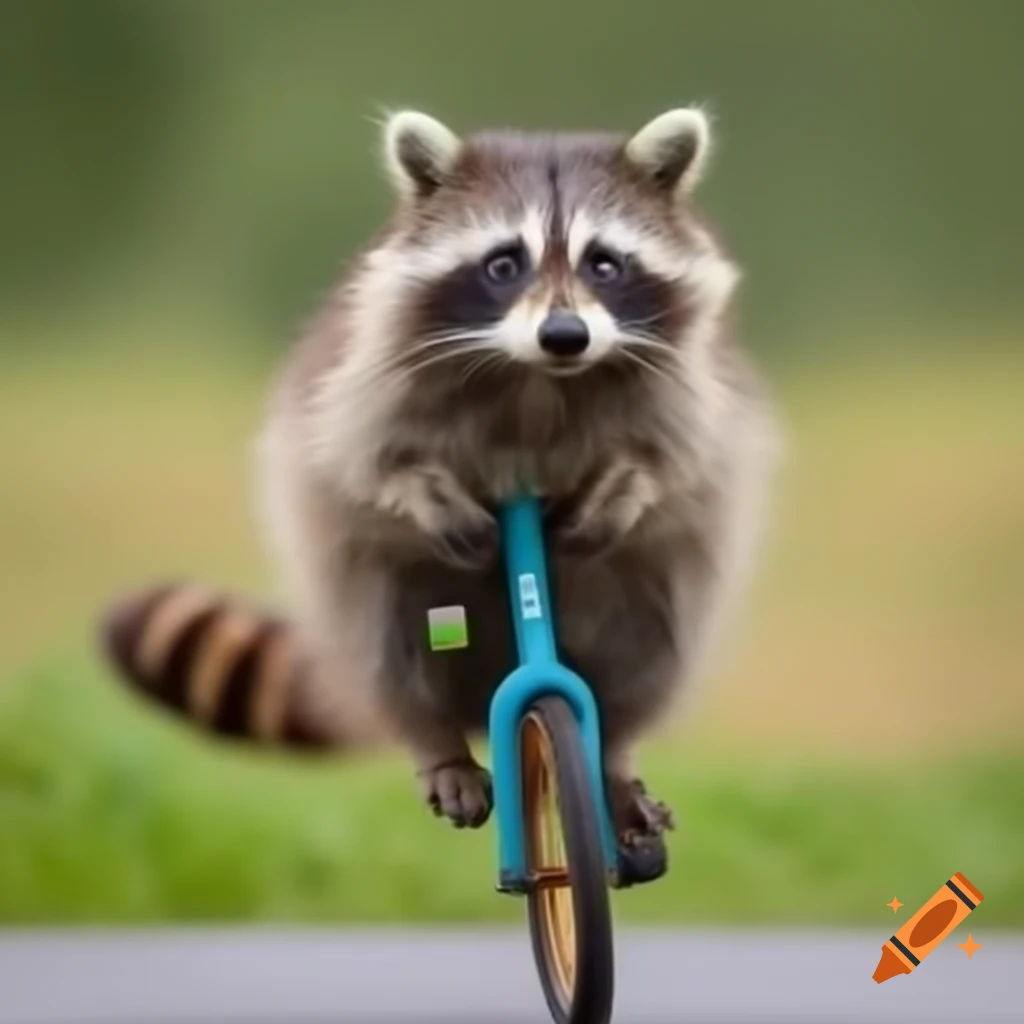 Raccoon performing on a unicycle