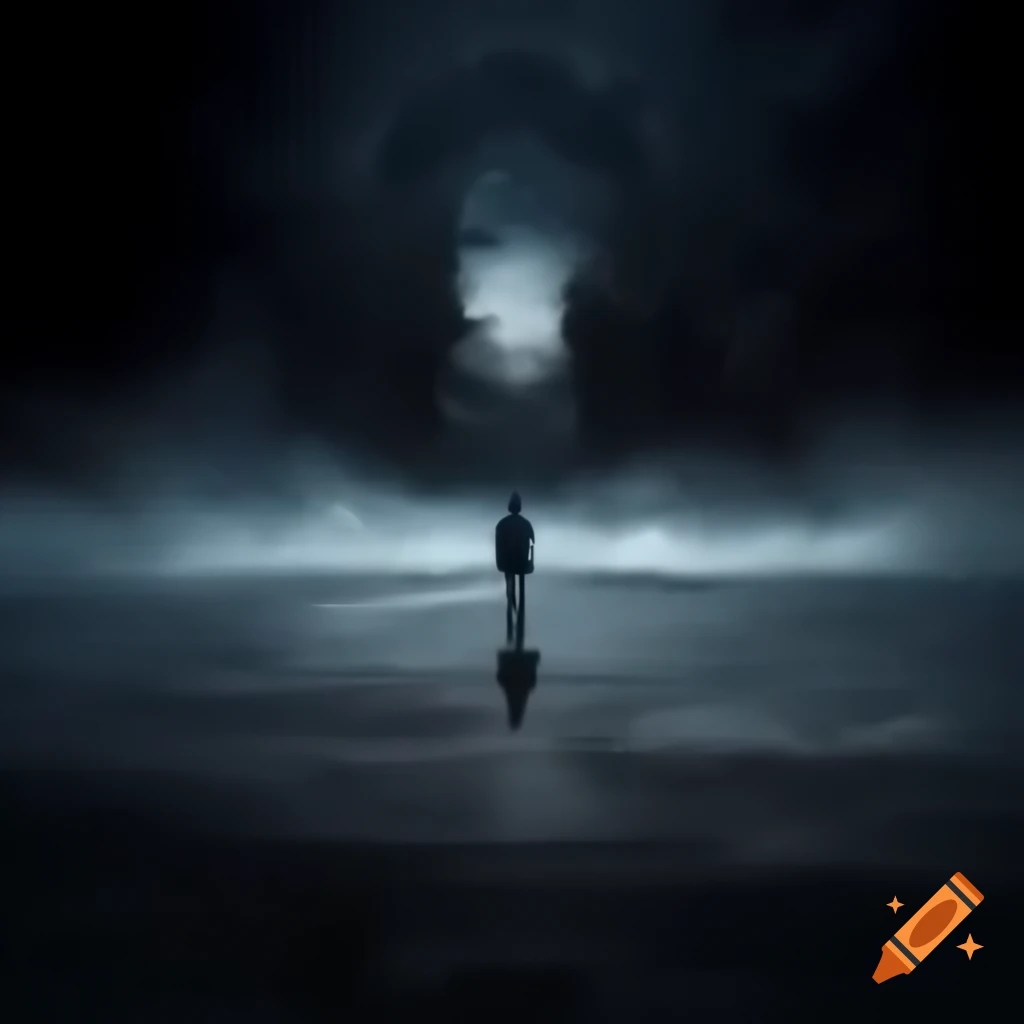 Person at edge of abyss with reflection of lost loved one