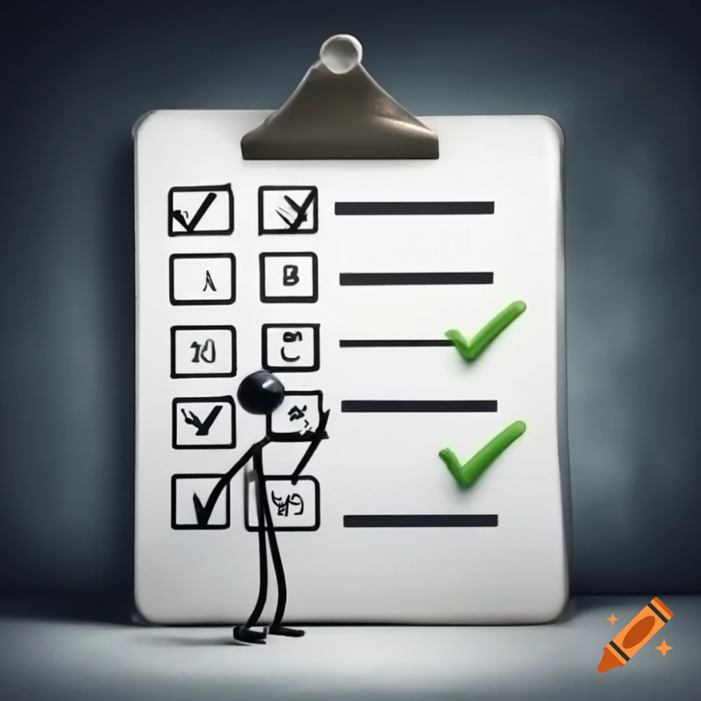 Stick figure contemplating incomplete checklist