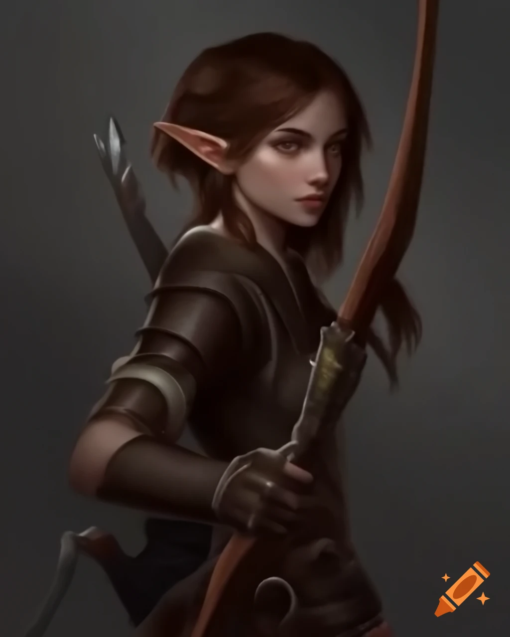 Half-elven female bowman with brown hair and leather armor