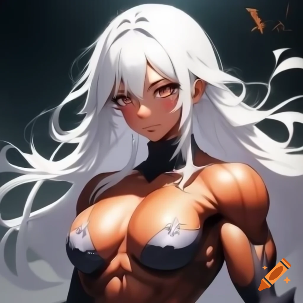 Anime girl with long white hair and hazel eyes in Food Wars art style