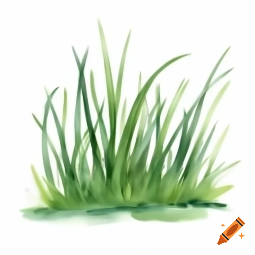 Cartoon grass illustration on white background, watercolor style