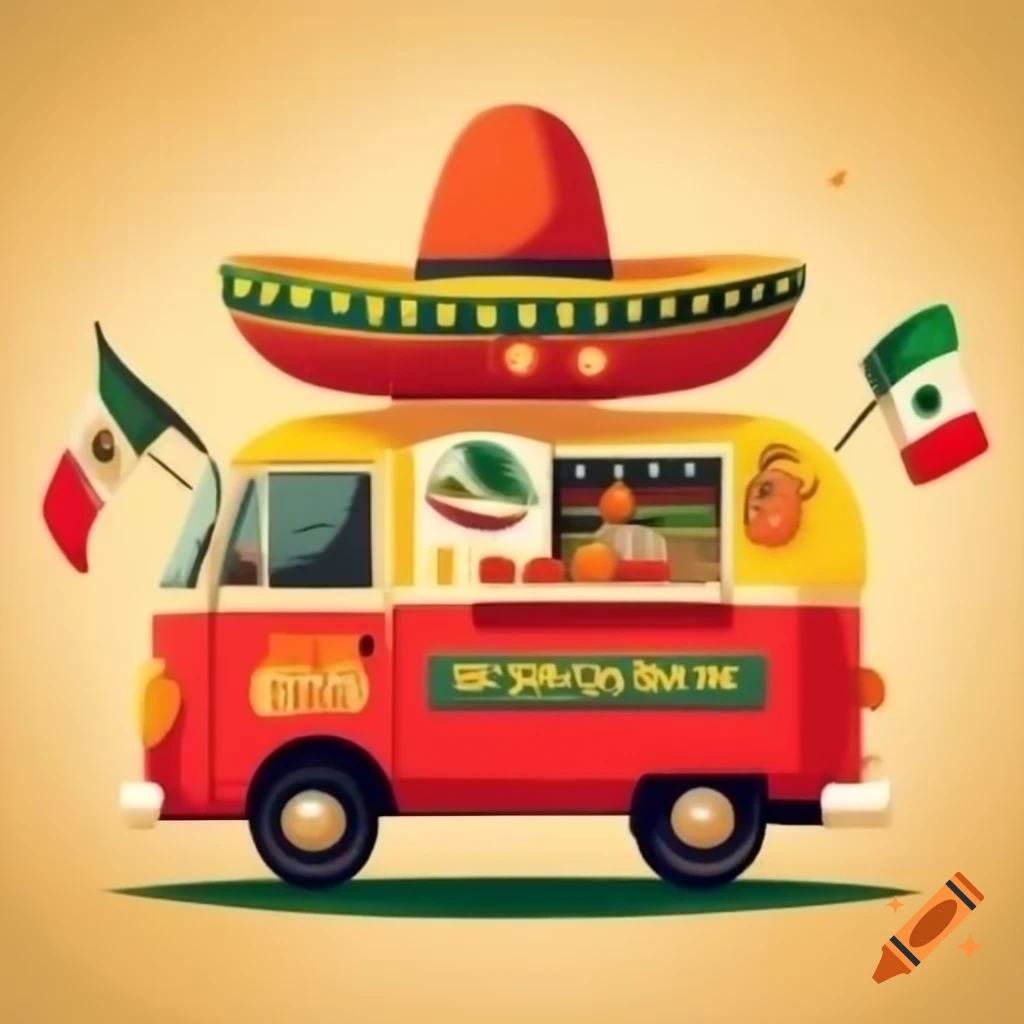 Colorful mexican food truck serving tacos and salsa on craiyon