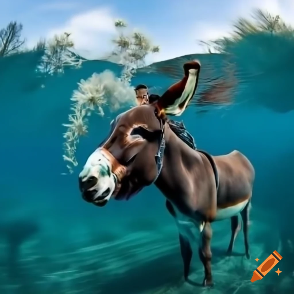 Donkey underwater holding its breath