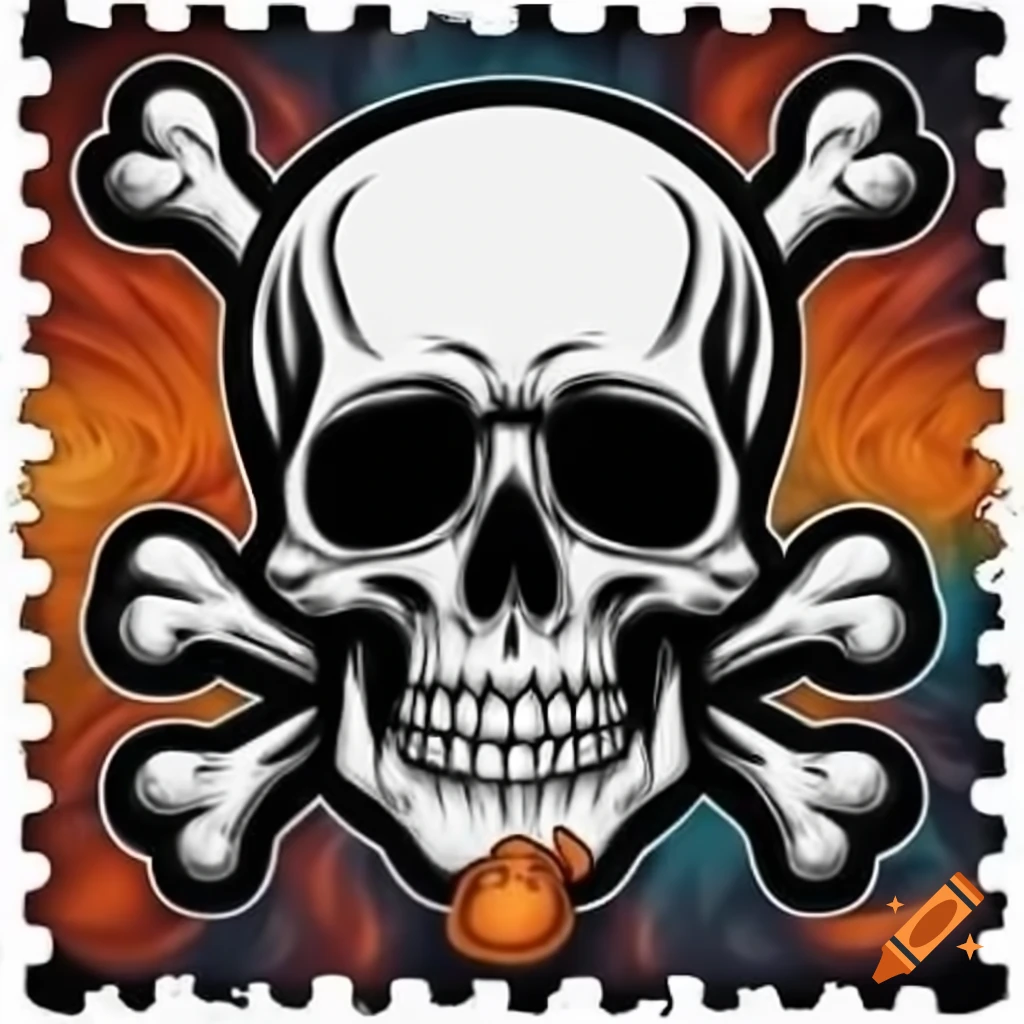 Skull and bones stamp design