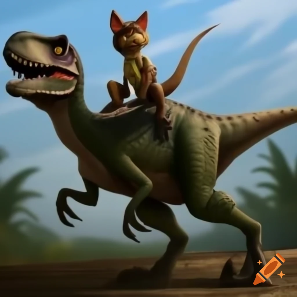 Anthro velociraptor riding another velociraptor