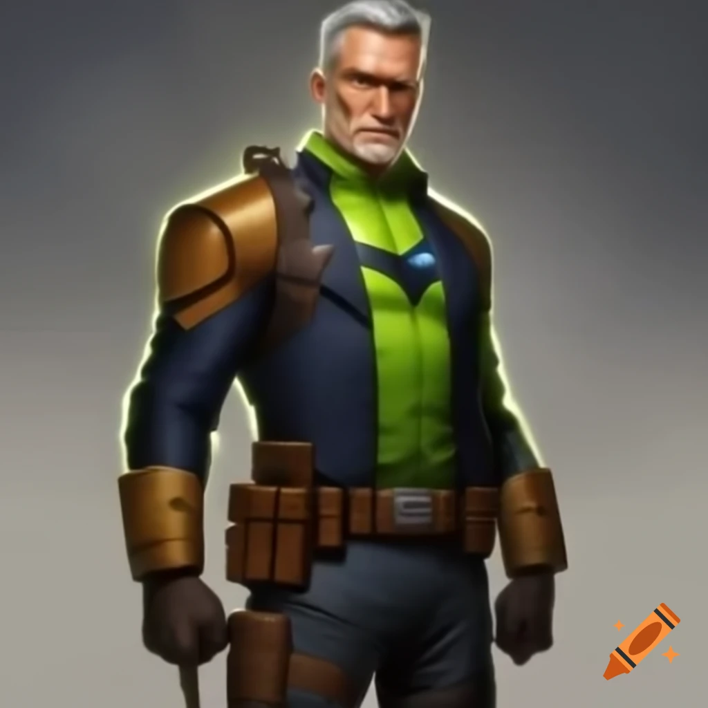 Retired superhero in sophisticated suit with high-tech features, confident look