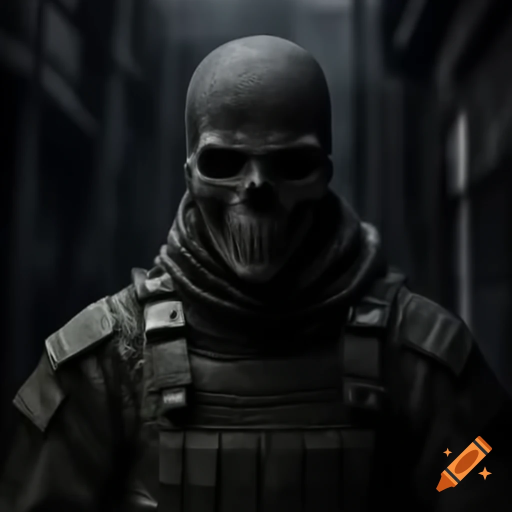 Character Ghost from Call of Duty Modern Warfare covered in blood after defeating an army