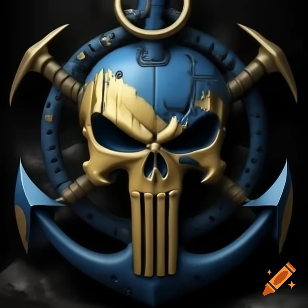 Punisher skull design with US Navy Chief Anchor in blue and gold