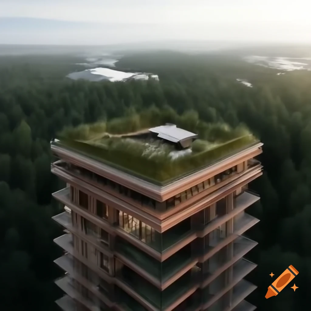 Rooftop forests integrated into modern buildings