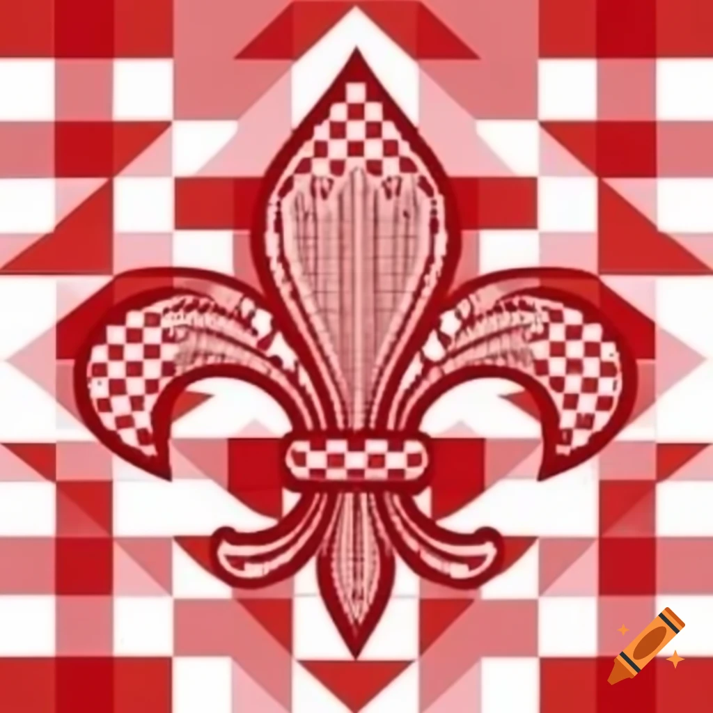 Fleur-de-lis design with red and white checkered pattern