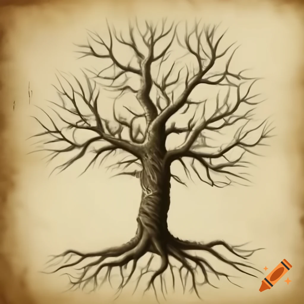 Medieval drawing of a dead tree