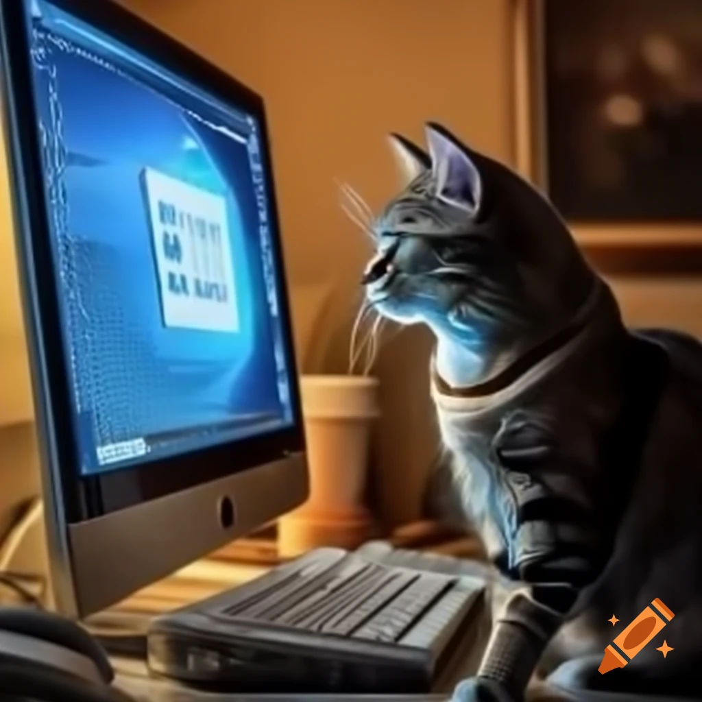 Cat sitting beside a computer
