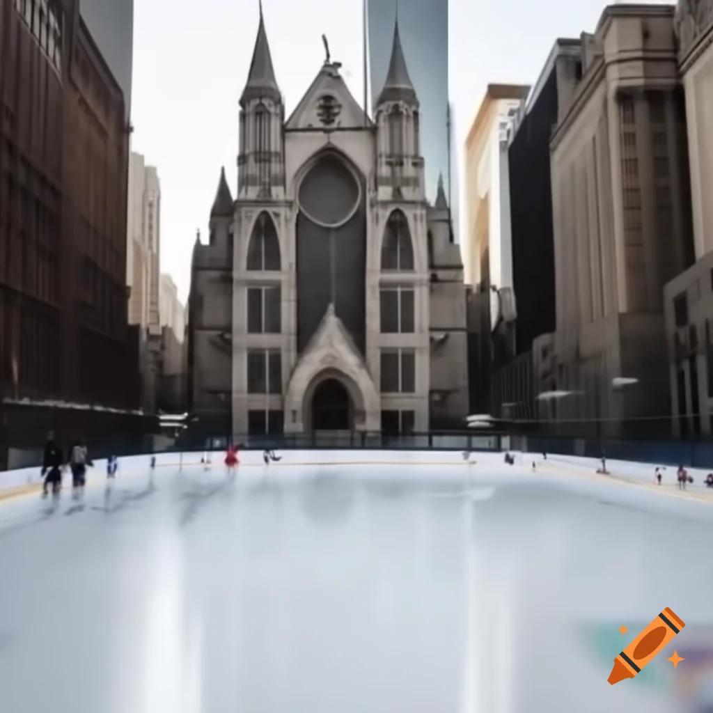 Gothic gray ice skating club exterior in a large city