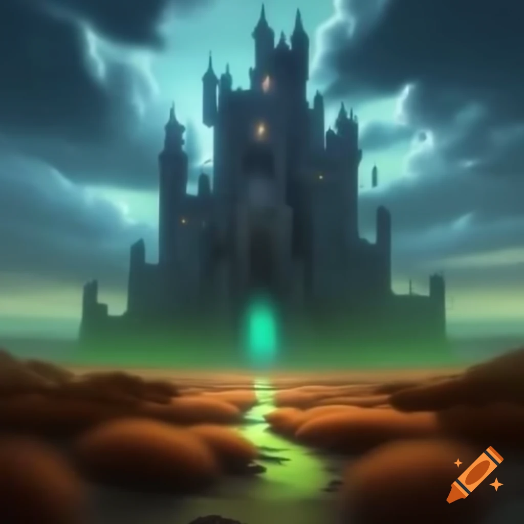Unusual castle in savannah with lime color and ambient lighting