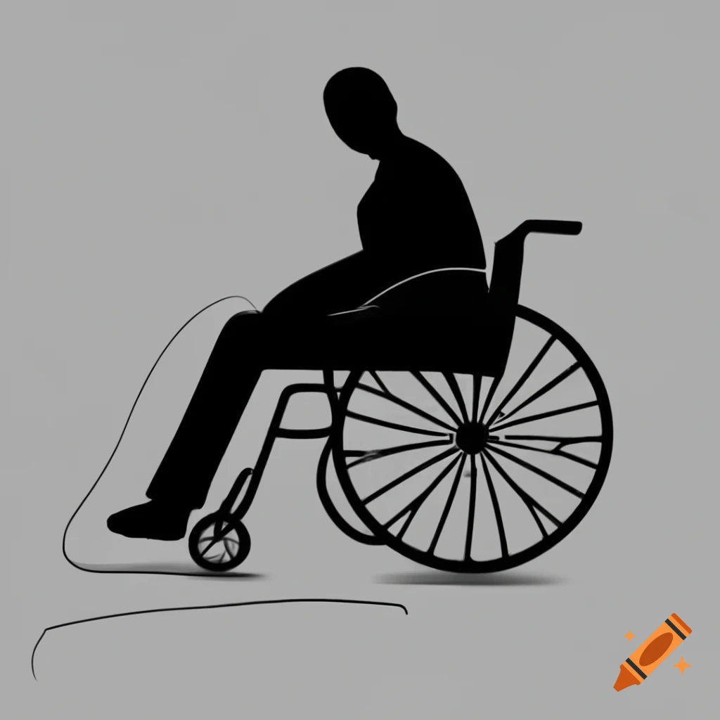 Abstract illustration of man in wheelchair with hand on wheel, risoprint style