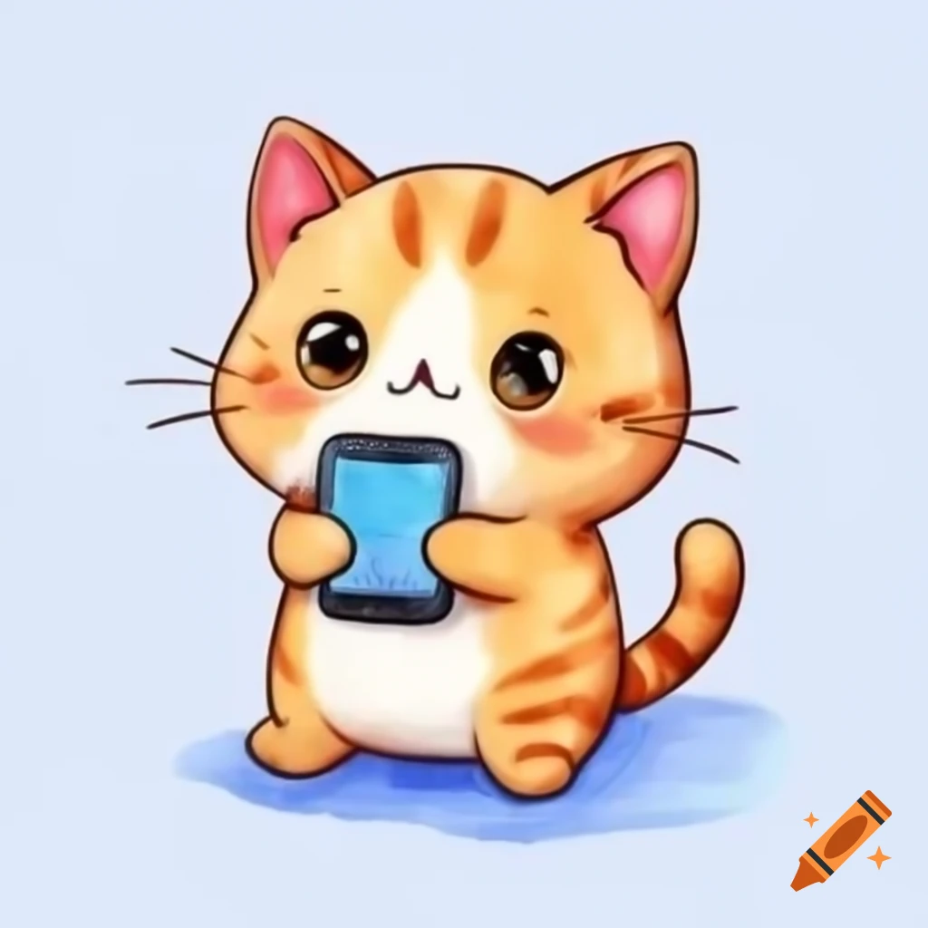 Cute cat interacting with a smartphone