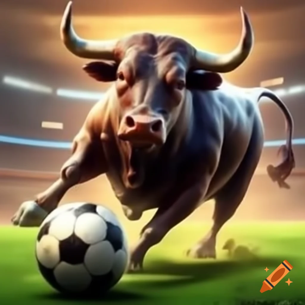 Bull playing soccer