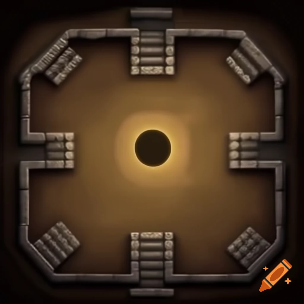 2D cartoon background of gladiator arena with ritual circle in dungeon