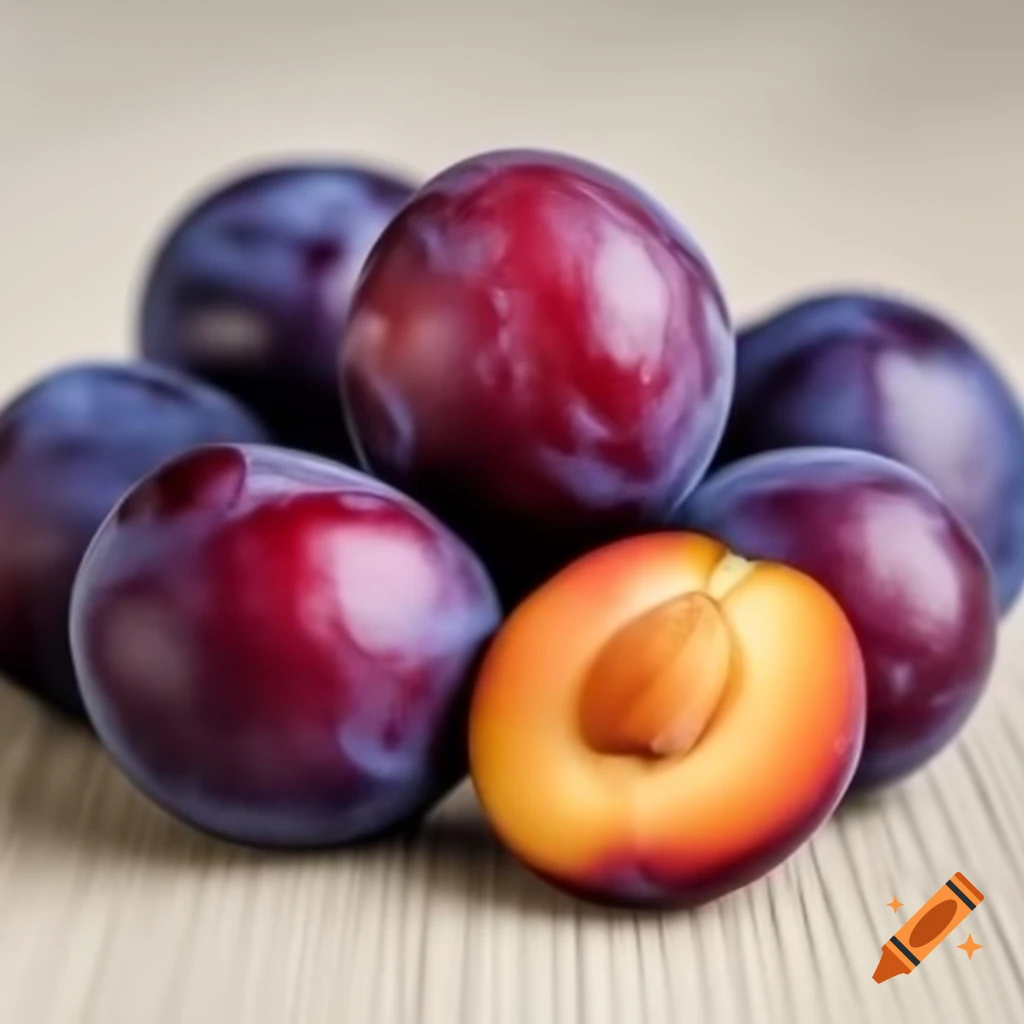 Fresh plums on a wooden surface