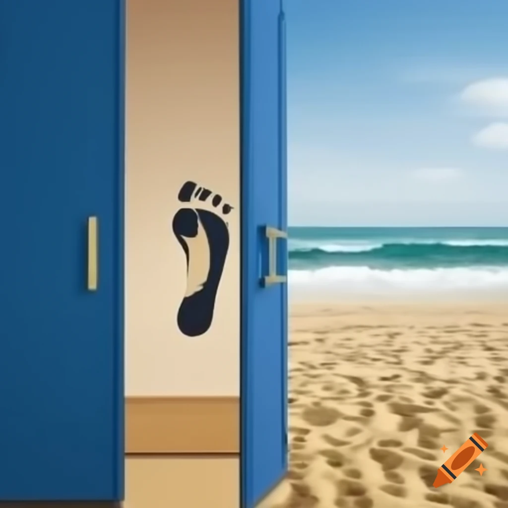 Closet at the beach with footprint on the door