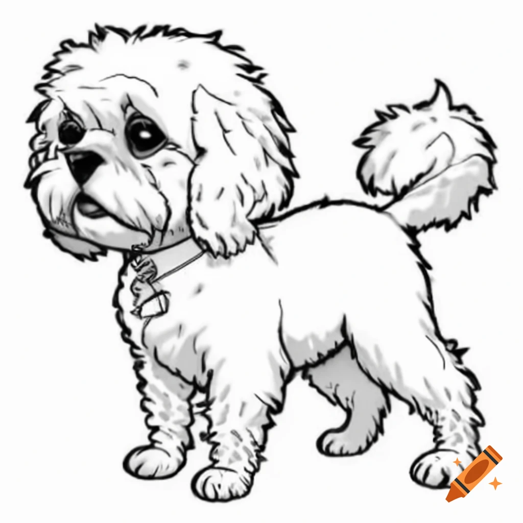 Line drawing of Maltese Shih Tzu dog for coloring