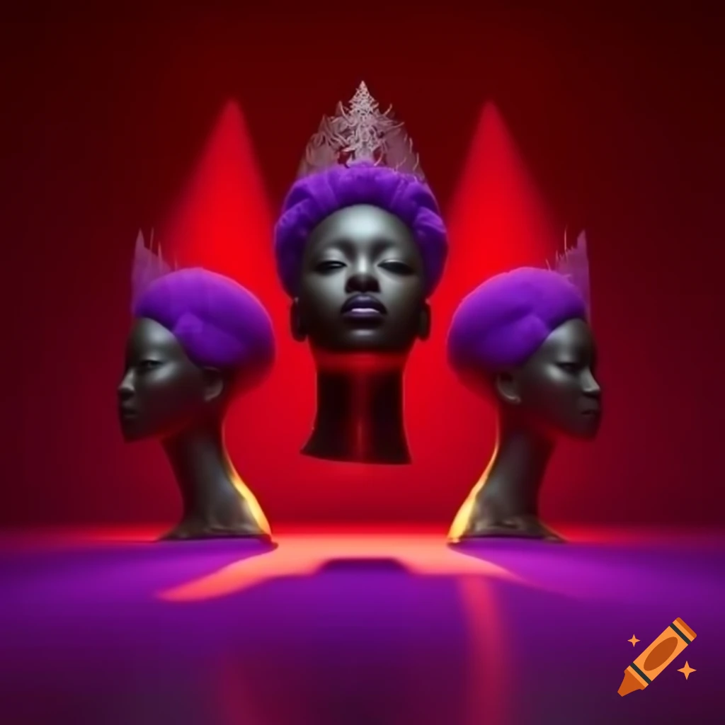 Minimalistic composition with black silhouettes and purple crowns on vivid red background