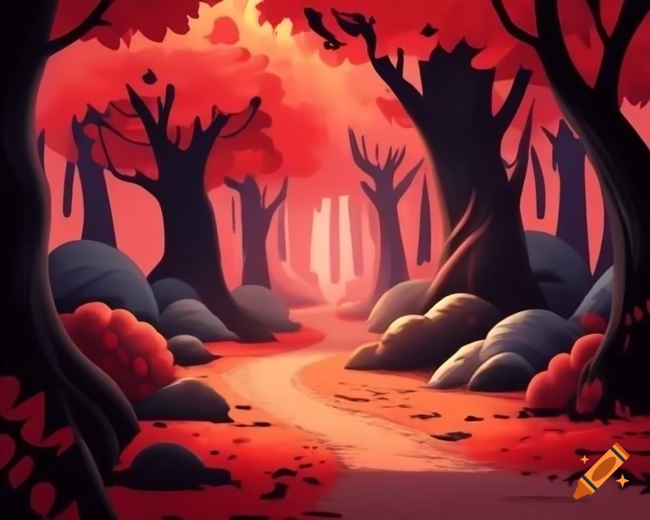 Pathway through a fantasy red forest