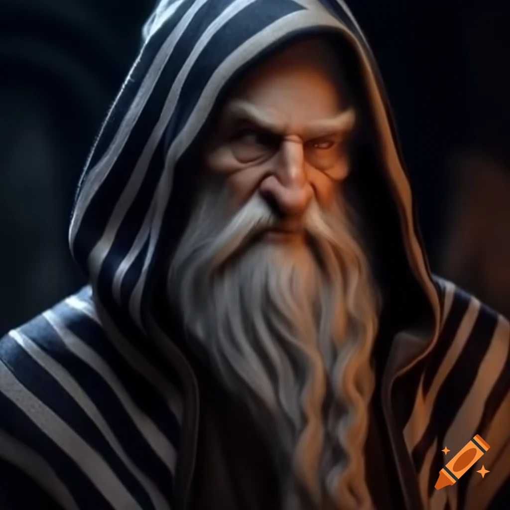 Wizard wearing zebra striped robe