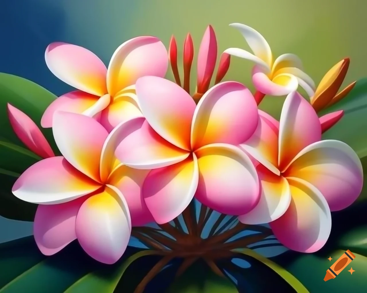 Colorful tiara made of frangipani flowers in storybook style