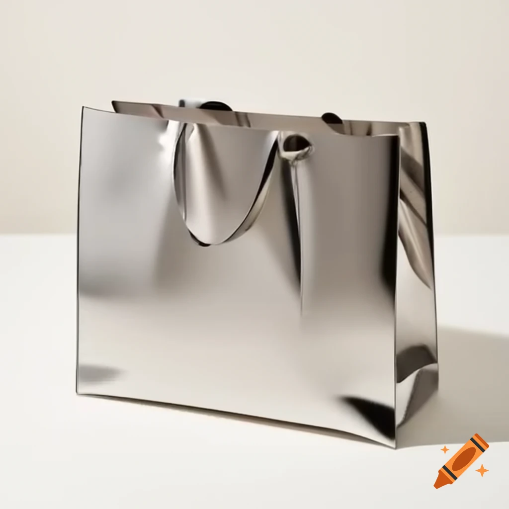 Heavy square stainless steel shopping bag with rivets