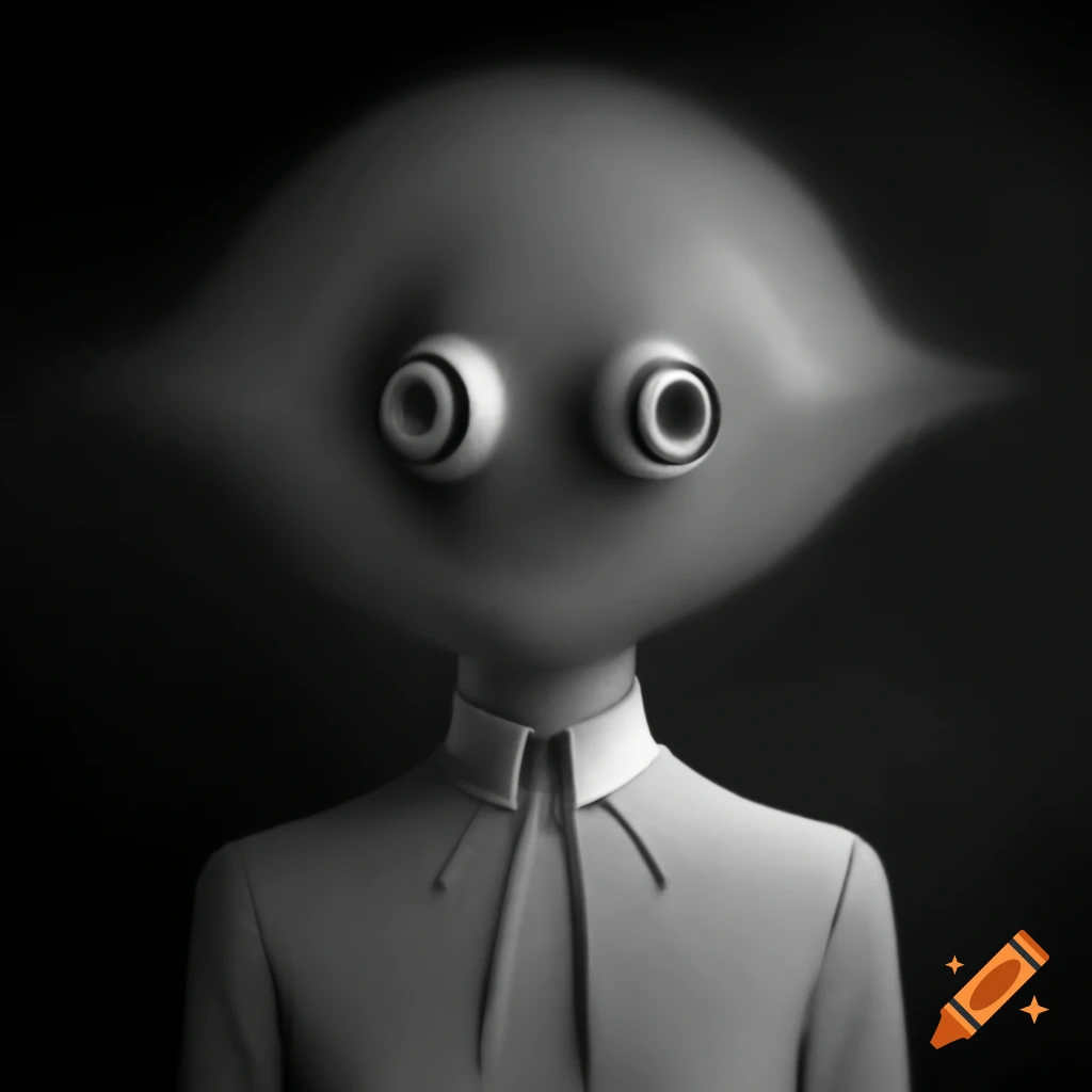 Surrealist monochrome artwork featuring abstract elements