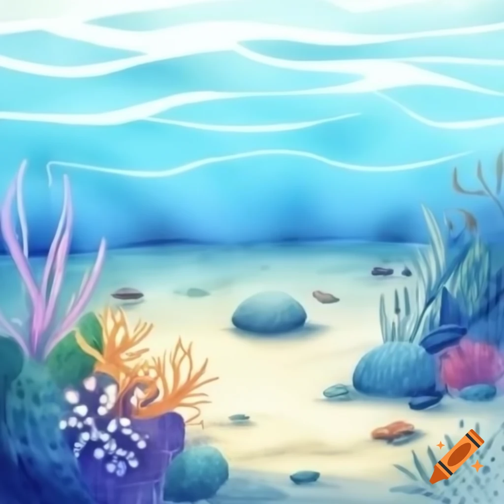 Cartoonish sea floor illustration in watercolor style