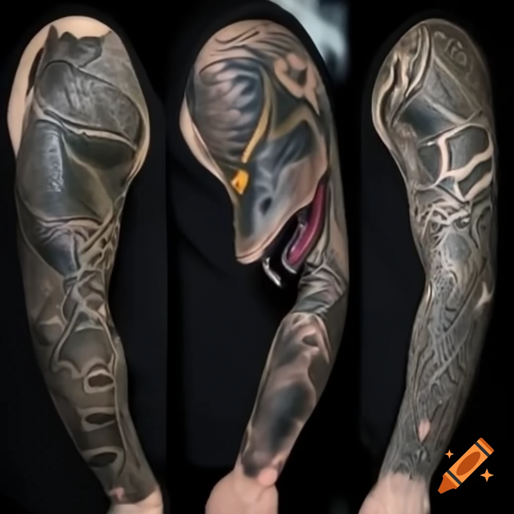 Tattoo design featuring detailed menacing snake in dark forest