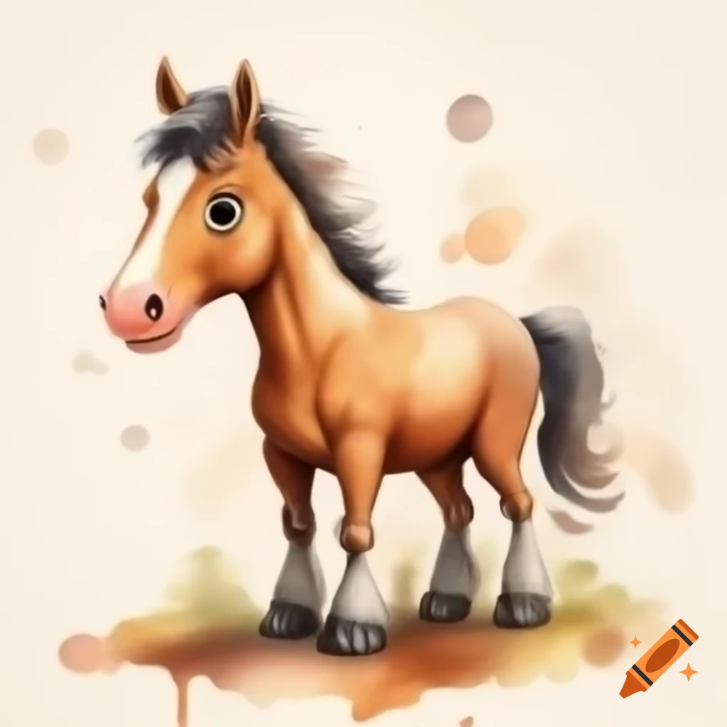 Cartoony watercolor illustration of a horse
