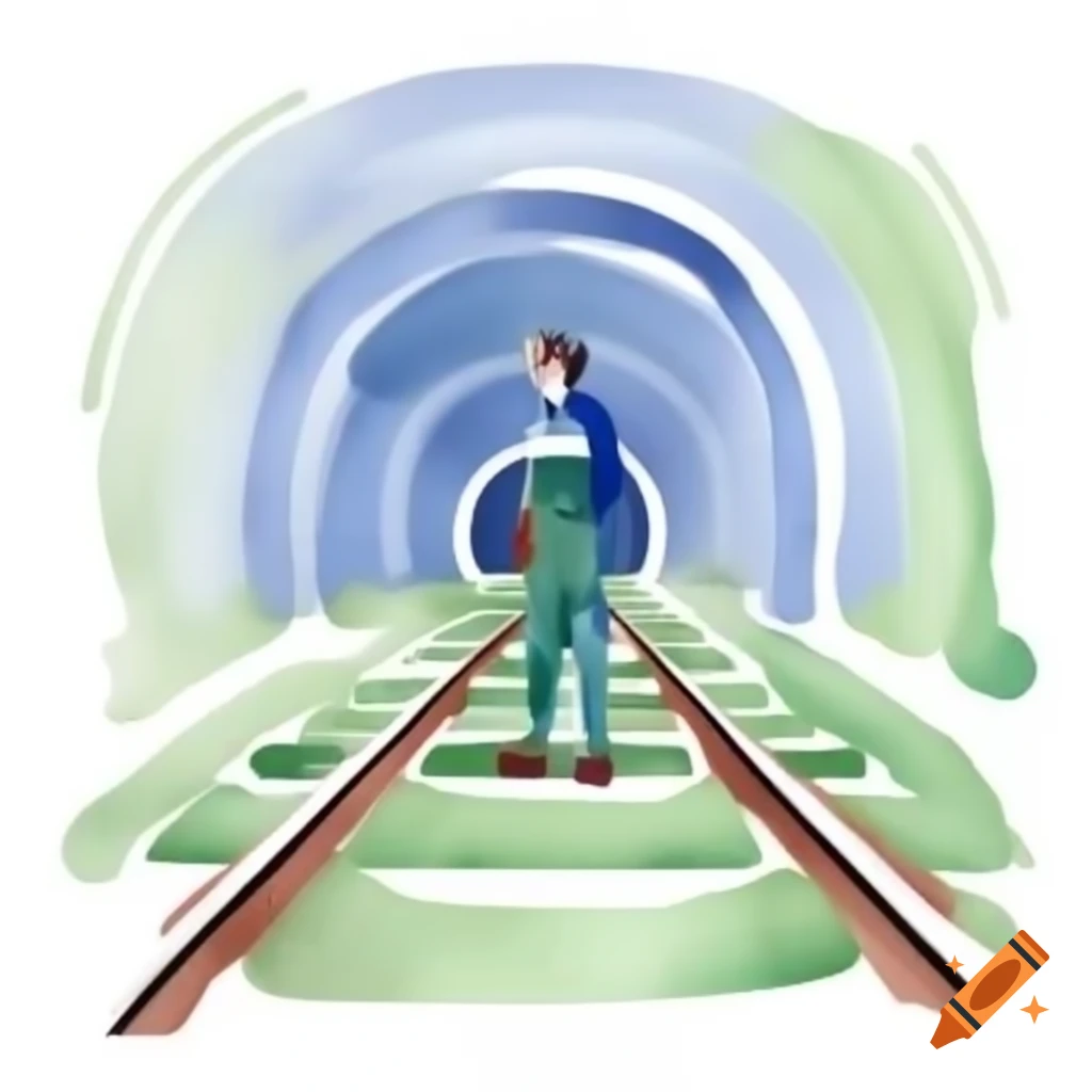 Simplistic cartoon of person in train track tunnel