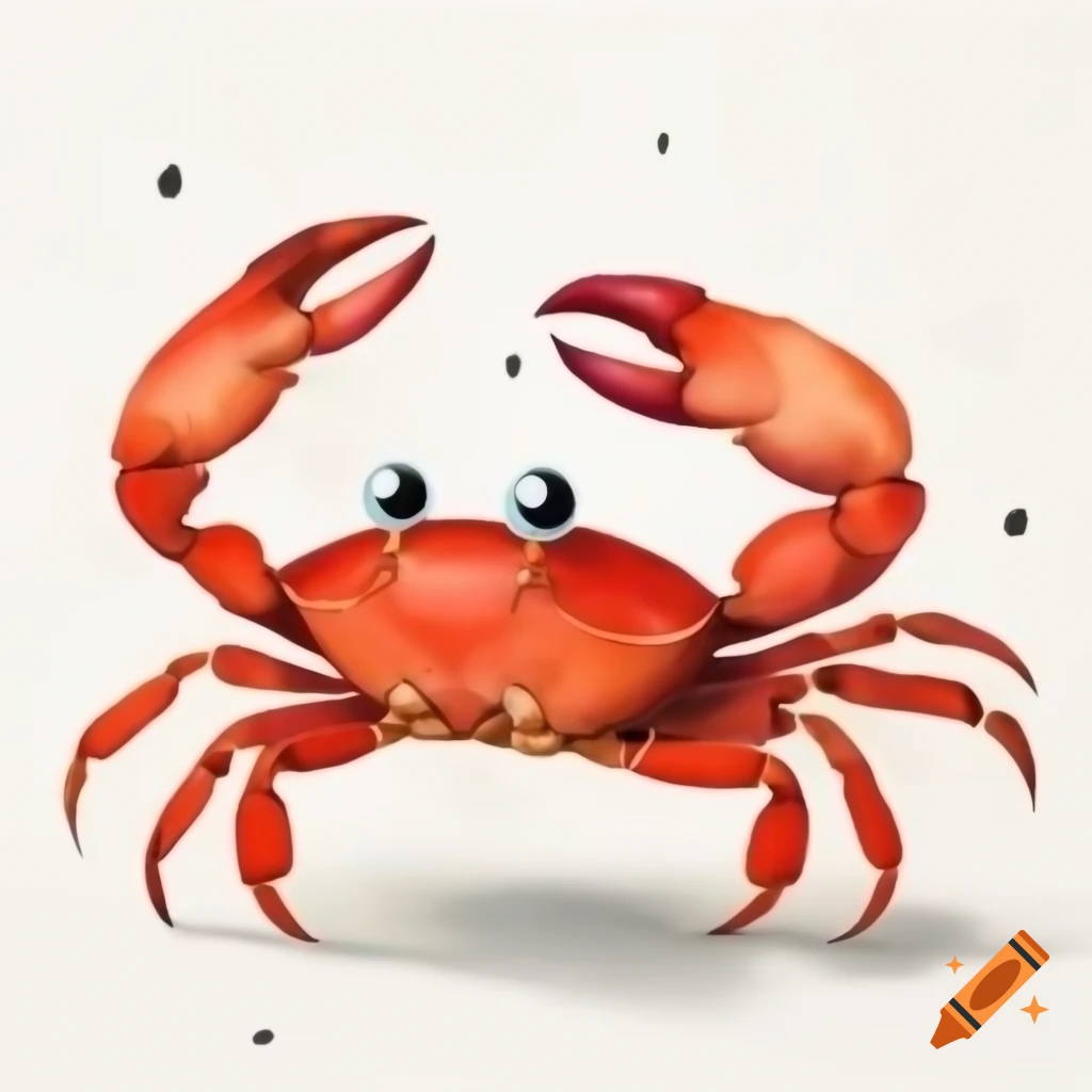 Cartoon crab on white background in watercolor style