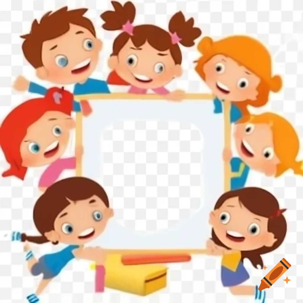 Cartoon of diverse first grade kids inside a frame