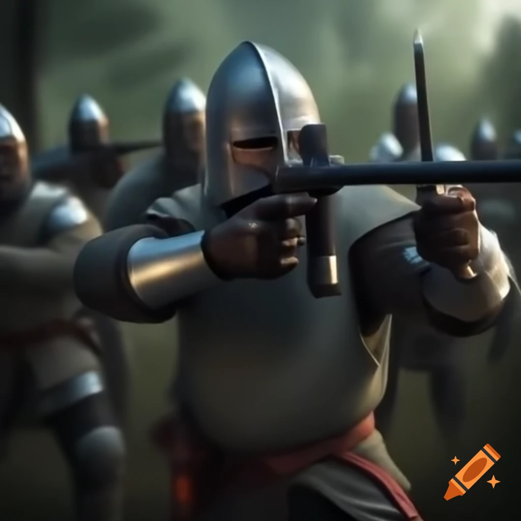 Medieval knights engaged in paintball competition