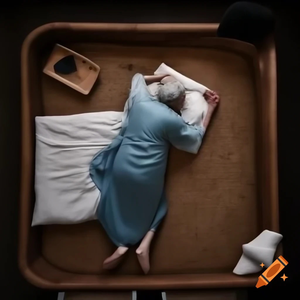 Old woman sleeping in a pit