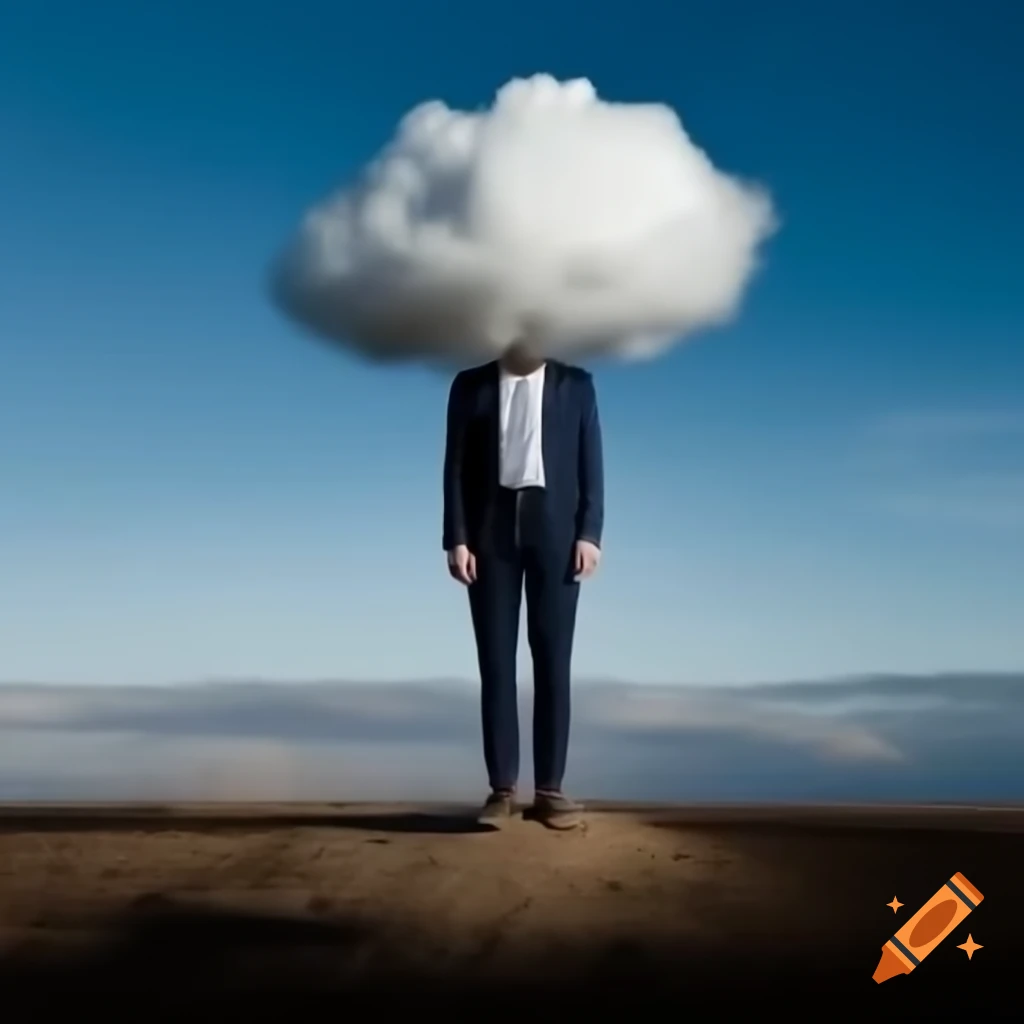 Person with head in clouds and feet on the ground, symbolizing daydreaming