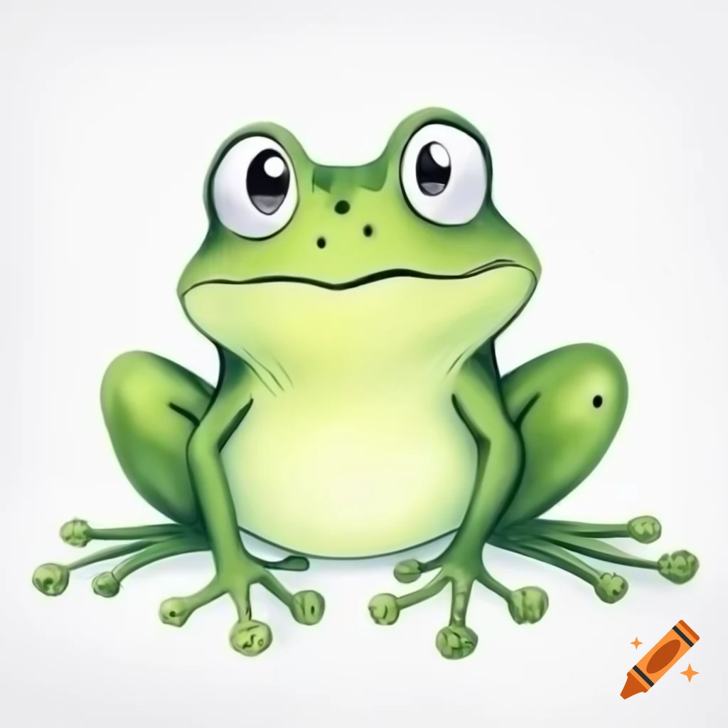 Cartoon frog illustration on white background, watercolor style