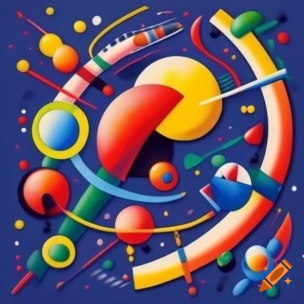 Abstract painting inspired by Kandinsky and Miró styles