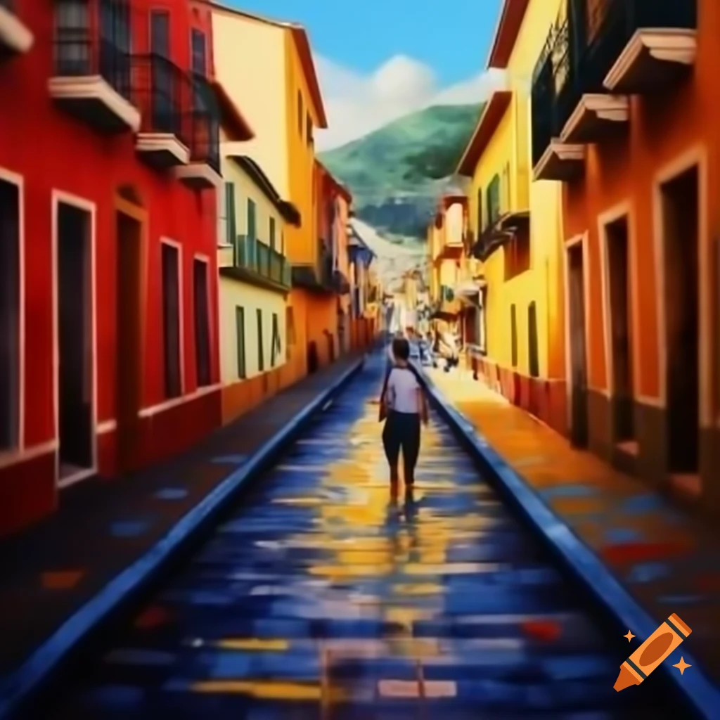 Painting of Caminito in La Boca, vibrant colors and lively atmosphere