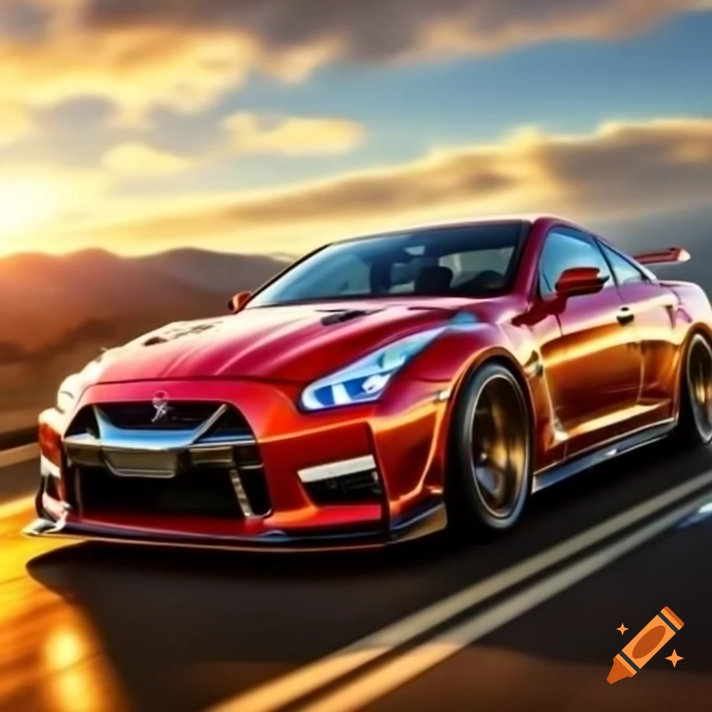 Comic design of Nissan Skyline driving under the sun