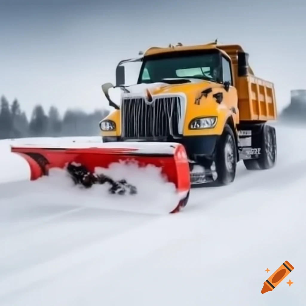 Snow plow clearing snow in winter landscape